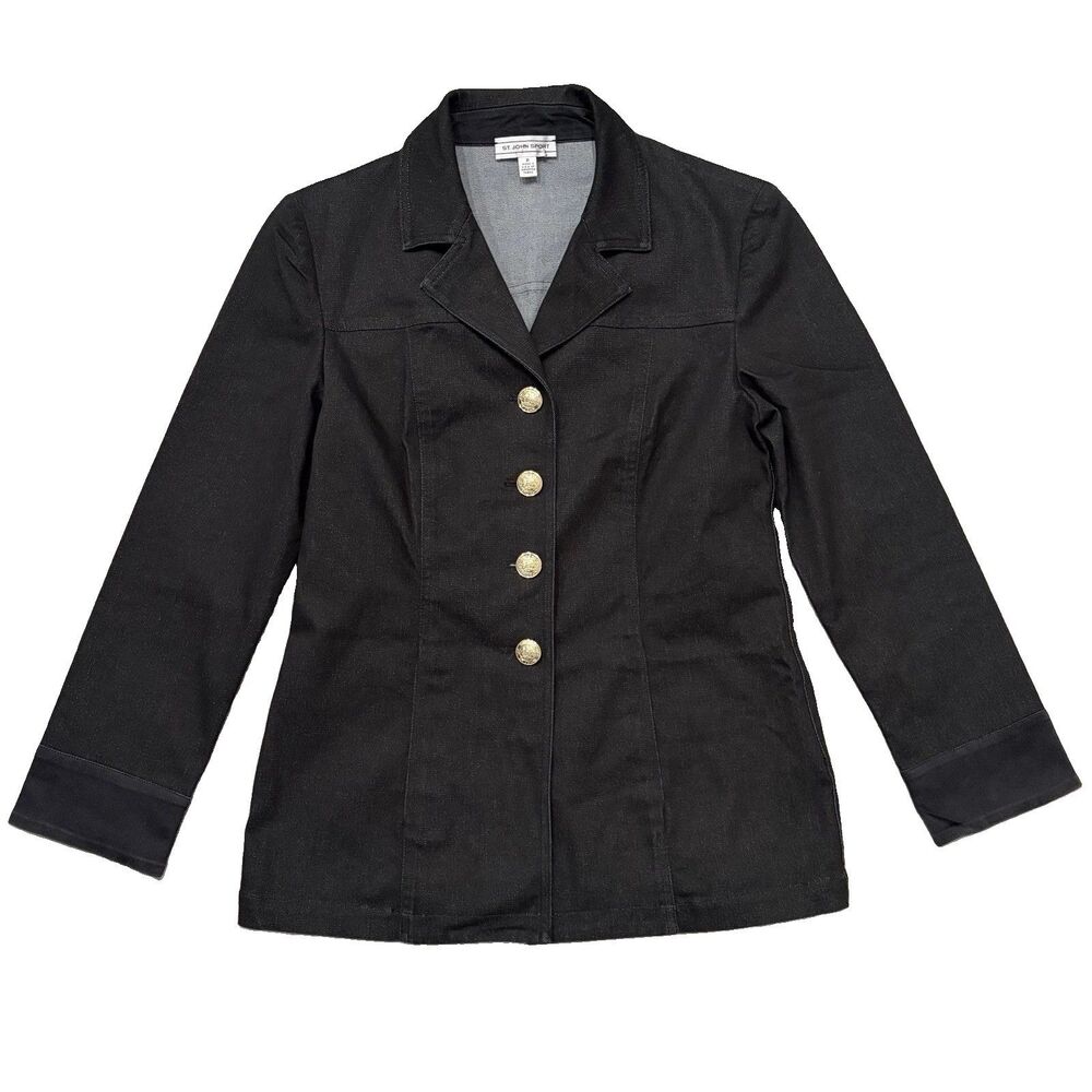 St John Sport Denim Blazer Size P Dark Grey